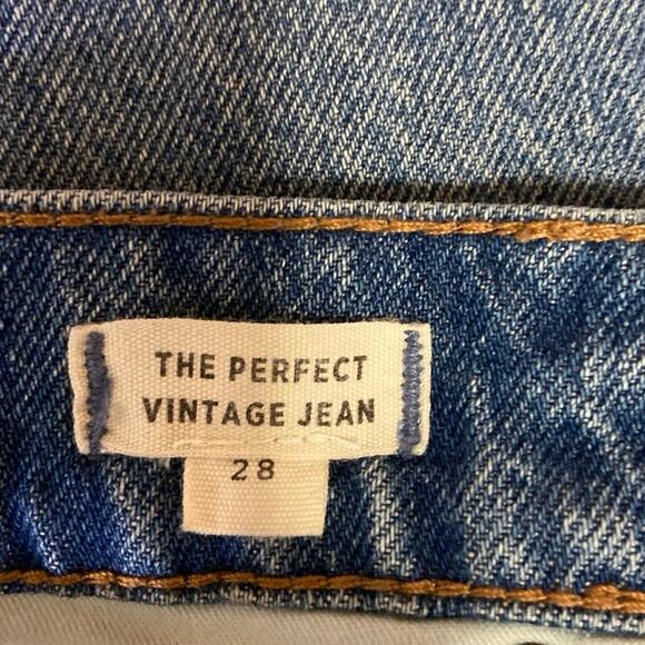 Madewell Blue The Perfect Vintage Tapered Rip Knee High Rise Crop Denim Jeans 28 - Picture 6 of 7
